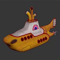 Yellow Submarine Watercraft With White Top Red Details And Round Windows