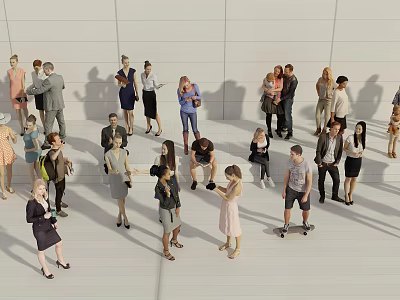 Group of People Standing and Interacting in Front of White Background With Various Outfits 3d model