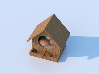 Farm Fresh Eggs In Handmade Wooden Birdhouse With Natural Design Details 3d model