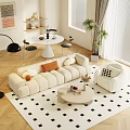 Modern Beige Sofa Coffee Table Set With Throw Pillows Round Table Decor And Armchair 3d model