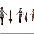 3D Game and Movie Character Models with Various Costumes and Weapon Details