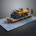 Yellow Utility Vehicle for Road Construction with Paving Machinery and Trailer