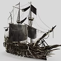 Fantasy Style Ship With Black Sails And Spiked Structure
