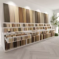 Wood Flooring Samples Showroom With Wall Panels Shelves And Herringbone Floor