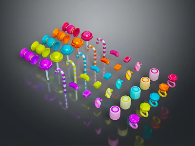 Colorful Candies With Various Shapes Vibrant Colors Lollipops And Candy Canes 3d model