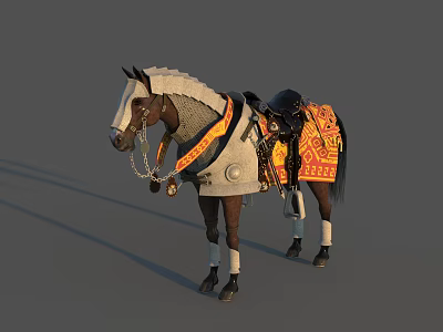Horse With Decorative Saddle And Ornate Colorful Patterned Blanket 3d model