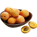 Fresh Ripe Apricots In Wooden Bowl With Whole And Halved Fruits