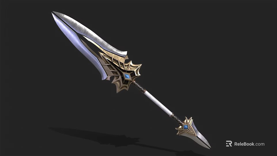 Fantasy Decorative Sword With Metallic Blade Golden Ornamentation Blue Gemstone And Elaborate Hilt 3d model 
