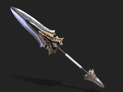 Fantasy Decorative Sword With Metallic Blade Golden Ornamentation Blue Gemstone And Elaborate Hilt 3d model