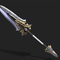 Fantasy Decorative Sword With Metallic Blade Golden Ornamentation Blue Gemstone And Elaborate Hilt