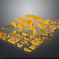 Desert Terrain Model With Yellow Sand Formations Rocks And Small Vegetation 3d model