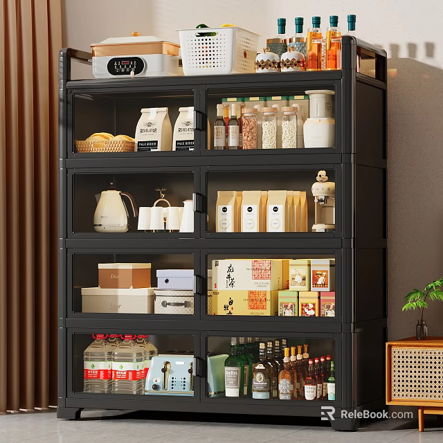 Black Multilayer Kitchen Storage Shelf Organizing Food Jars Containers And Supplies 3d model 