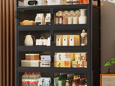 Black Multilayer Kitchen Storage Shelf Organizing Food Jars Containers And Supplies 3d model