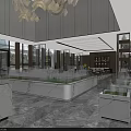 Modern Luxurious Real Estate Sales Office Interior With Marble Sand Table And Large Floor Windows