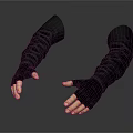 Pair Of Hands Wearing Black Long Gloves Covering Wrist To Fingers On Dark Background