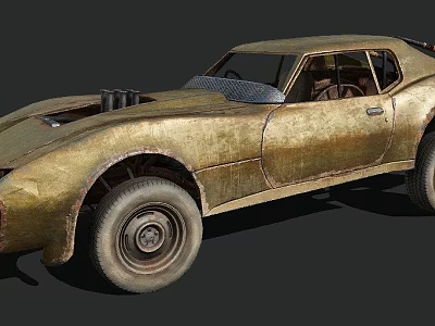 Old Rusty Golden Vintage Sports Car With Streamlined Body And Worn Tires 3d model