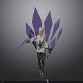 Fantasy Female Character With Silver White Hair Purple Crystal Wings And White Outfit