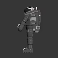 Man in Gray Astronaut Spacesuit With Blue Chest Screen Standing on Dark Background