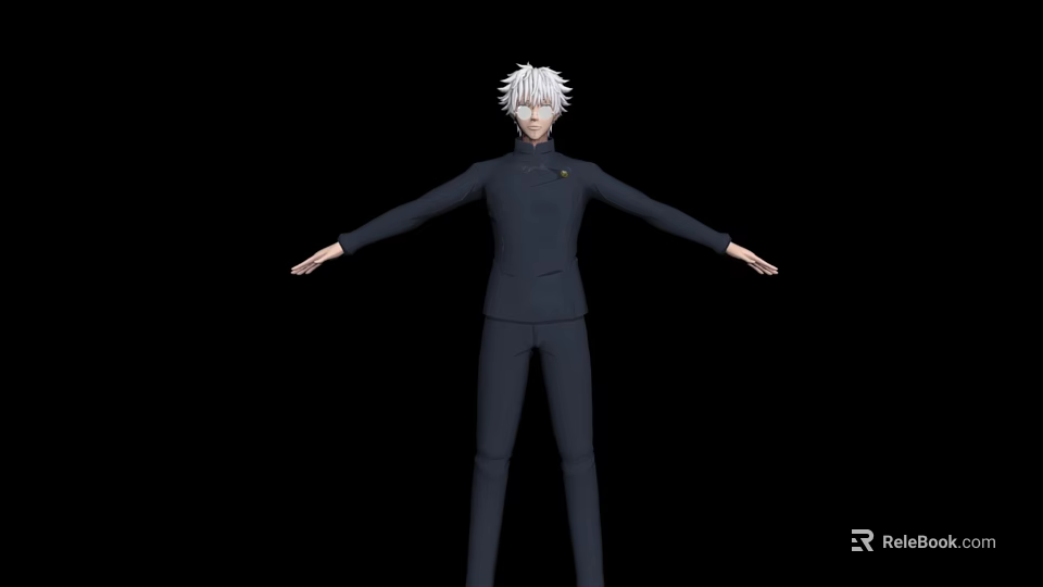 Game Movie Character With White Hair In Dark Uniform Standing Pose Arms Outstretched 3d model 