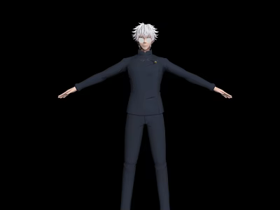 Game Movie Character With White Hair In Dark Uniform Standing Pose Arms Outstretched 3d model
