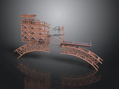 Architectural Construction Model With Metal Truss Frame And Arched Support Structure 3d model