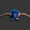 Game Movie Character With Blue Hair Blue Black Decorative Outfit Leg Straps And High Heels