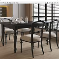 Classic Black Dining Table Set With Beige Upholstered Chairs And Window Blinds 3d model
