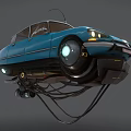 The Blue Floating Car with White Roof Brown Seats and Glowing Wheels
