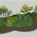 Lush Green Shrubs In Garden Landscape With Mixed Plants And Curved Pebble Edges