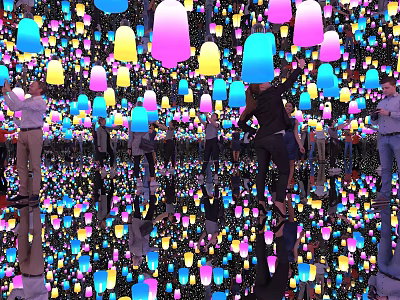 Colorful Decorative Lights in Interactive Space with Reflective Floor and Dreamy Ambiance 3d model