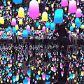 Colorful Decorative Lights in Interactive Space with Reflective Floor and Dreamy Ambiance