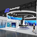 HD Technology Exhibition Booth Modern Design With Blue Screens Lighting And Interior Setup 3d model