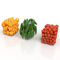 Fresh Yellow Pumpkins Green Peas and Red Strawberries Arranged in Cube Shaped