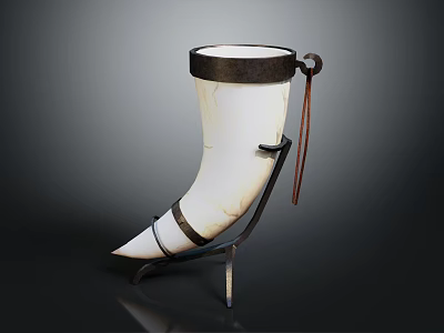 Horn Shaped Commercial Equipment White Body Black Rim With Metal Stand And Red String 3d model