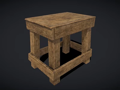 Rustic Wooden Stool with Square Top Solid Wood Legs and Natural Wood Grain 3d model