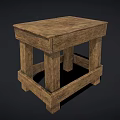 Rustic Wooden Stool with Square Top Solid Wood Legs and Natural Wood Grain