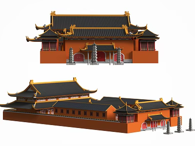 Traditional Chinese Ancient Architecture With Yellow Roofs Red Walls And Curved Eaves 3d model