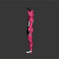 Pink Jumpsuit Character Costume With Black Horns Heart Design And White Shoes