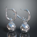 Silver Hoop Earrings With Spherical Shiny Pendant Metallic Finish Modern Design