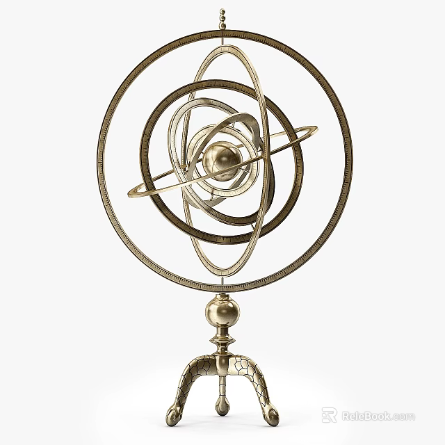 Ornamental Metal Sphere Sculpture with Intricate Ring Design and Decorative Base 3d model 