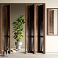 Middle ancient shutter folding door folding window 3d model