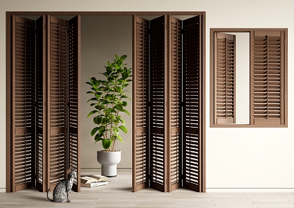 Middle ancient shutter folding door folding window 3d model