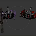 Two Purple and Red Robot Characters With Mechanical Armor And Weapons