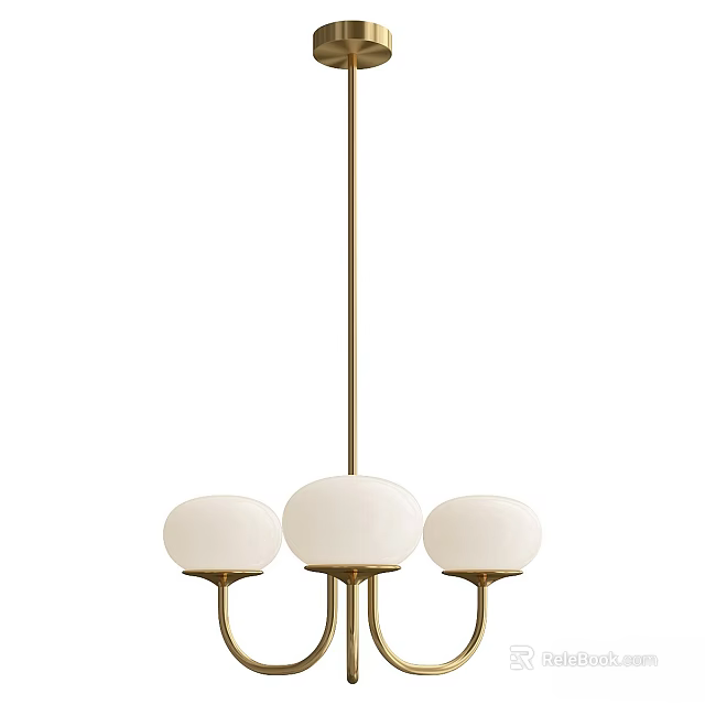 Modern Brass Chandelier With Three White Spherical Globe Shades And Sleek Metal Frame 3d model 