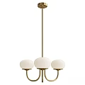 Modern Brass Chandelier With Three White Spherical Globe Shades And Sleek Metal Frame