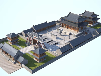 Chinese ancient temple ancient building sketch 3d model
