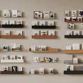 Stylish Wall Shelves Display With Photo Frames And Decorative Items 3d model