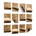 Set of Vintage Brown Textured Paper Wall Decor With Rolled Edges