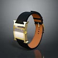 Stylish Modern Wristwatch With Black Leather Strap Gold Case And Square Dial
