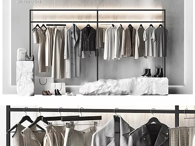 Stylish Clothing Store With Trendy Apparel Hanging Racks Coats Dresses And Fashion Accessories 3d model